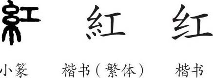 《红》字义,《红》字的字形演变,小篆隶书楷书写法《红》