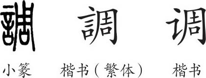 《調》字義,《調》字的字形演變,小篆隸書楷書寫法《調》