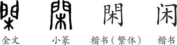 《閒》字義,《閒》字的字形演變,小篆隸書楷書寫法《閒》