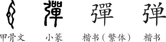 《弹》字义《弹》字的字形演变,小篆隶书楷书写法《弹》