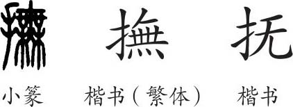 《抚》字义《抚》字的字形演变,小篆隶书楷书写法《抚》