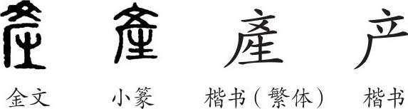 《产》字义,《产》字的字形演变,小篆隶书楷书写法《产》